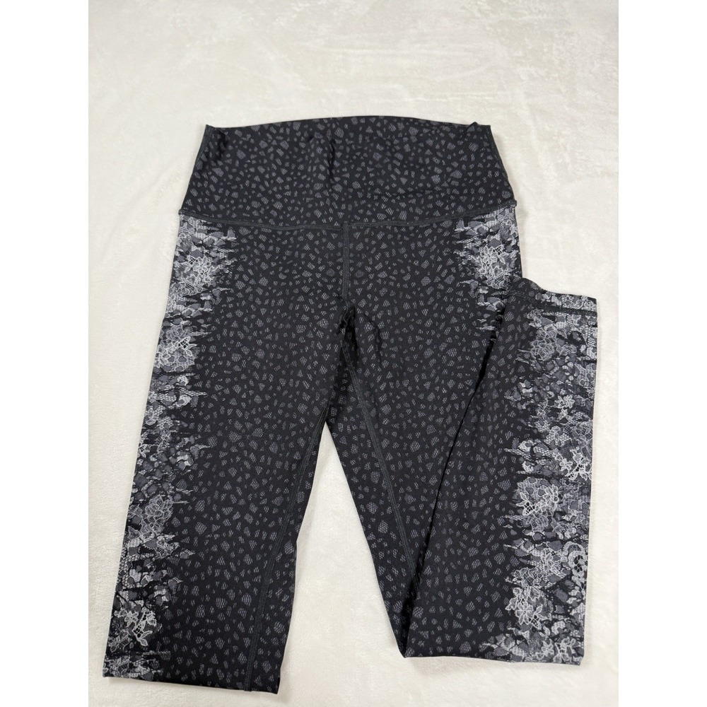 Lululemon Leggings Womens 6 Black Lace Panel‎ High Rise Yoga Pants EUC